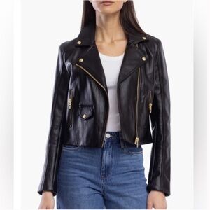 Blank NYC Faux Leather Moto Jacket Onyx Black Size S